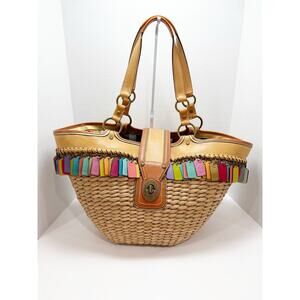 Coach Limited Edition Legacy Straw Tote Bag with Multicolor Hangtags Rare Summer
